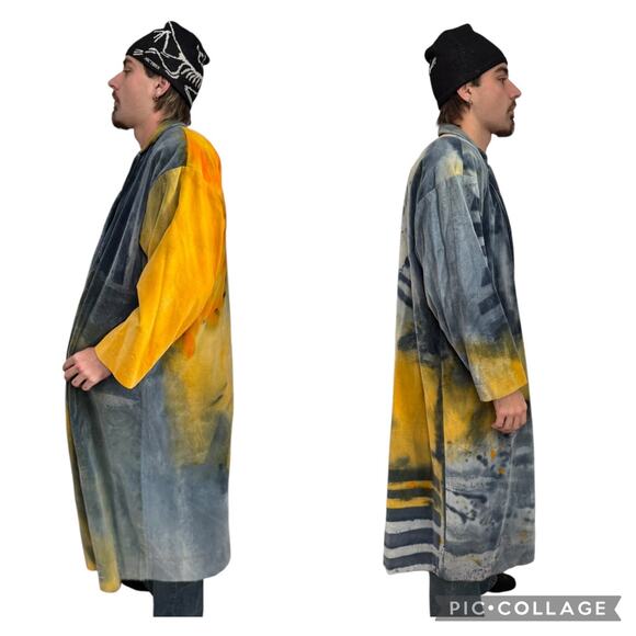 VTG 90's I’m no walking canvas Carole Waller painted long Vintage velvet coat XL - Picture 8 of 17